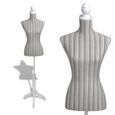 Buste de couture de femme - Modèle Porte-vêtement - Hauteur réglable : 133 - 168 cm Mannequin en lin à rayures-1
