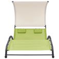 vidaXL Chaise longue double avec auvent Textilène Vert-1