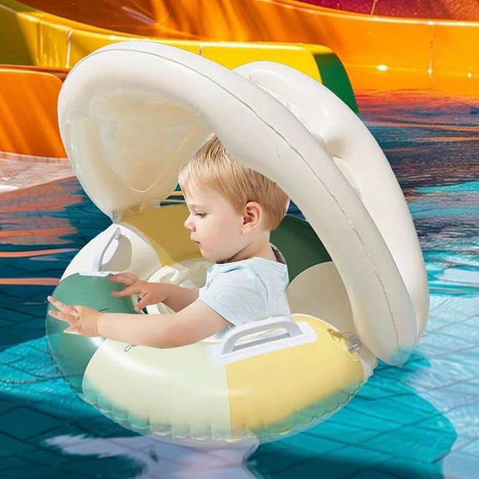 Bouée Bébé avec Pare Soleil UPF 50+, Bouee Bebe Piscine, Piscine Empêcher Le Retournement, Flotteur de Piscine pour Tout-Petits pour 6 à 36 Mois Garçon Fille