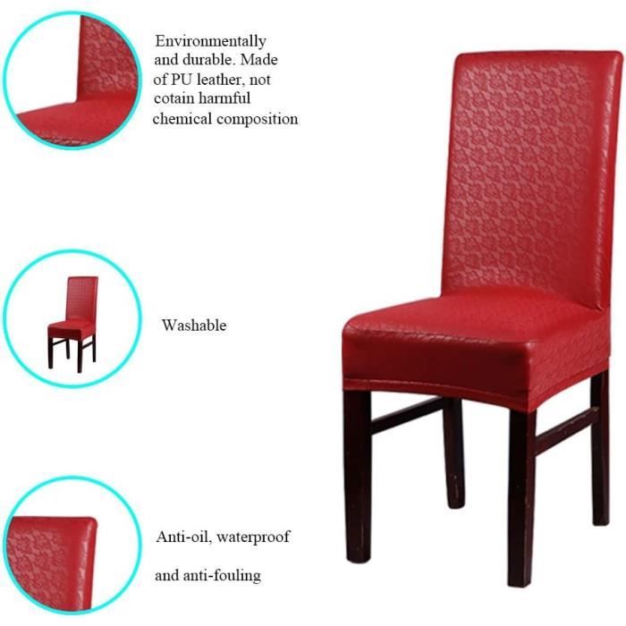 Housses De Chaise En Cuir PU Extensibles - Lot De 4, Blanc, Imperméable Antidérapant - Pour Salle à Manger, Banquet, Décoration - 9