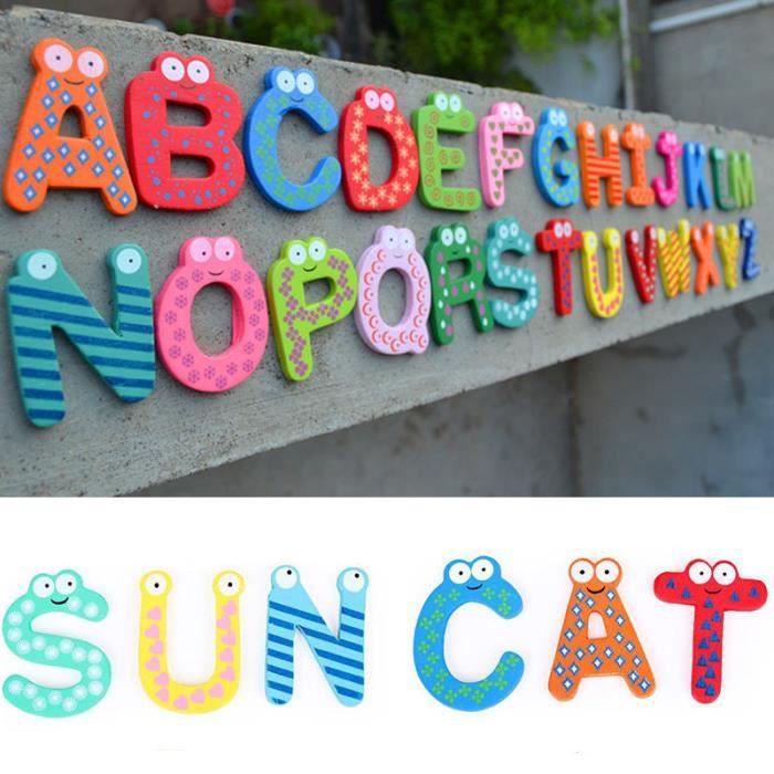 26 Lettres Magnétiques En Bois Multicolore - Pour Frigo, Tableau Blanc, Apprentissage Alphabet Enfants - 7
