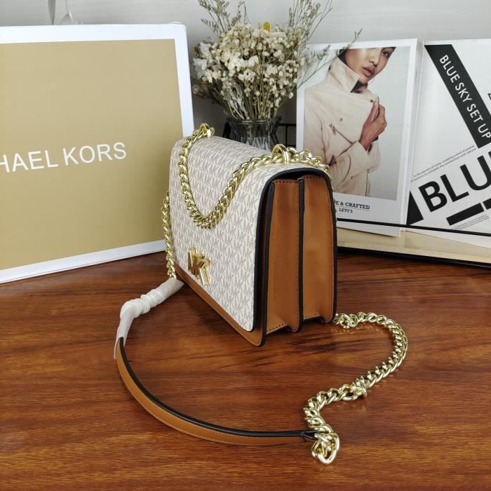 2020 nouveau Michael Kors MK ancienne fleur couleur assortie moyenne epaule diagonale all match petit sac carre Brun blanc Brun blanc Cdiscount Bagagerie Maroquinerie