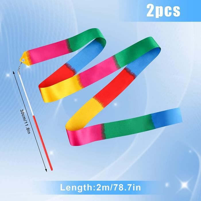 Lot De 6 Rubans De Danse AEIOPRS Pour Enfants – 2 Mètres, Bâton En Fibre De Verre, Satin De Nylon, Arc-en-ciel, 4-12 Ans