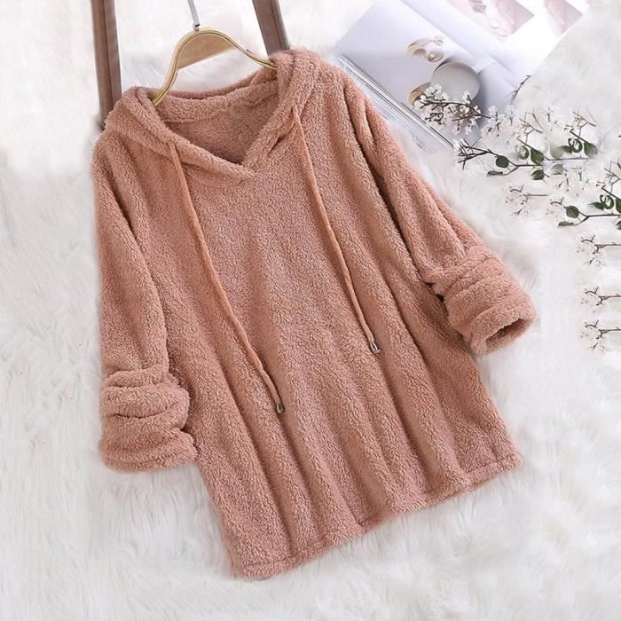 Veste Polaire Femme Casual Solide Chaude en Peluche Capuche