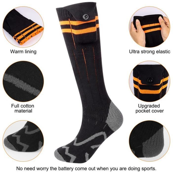 Chaussettes Chauffantes électriques – Batterie 10000mAh, 5V, 55°C, Lavables, Antidérapantes, Pour Ski, Moto, Vélo, Hiver