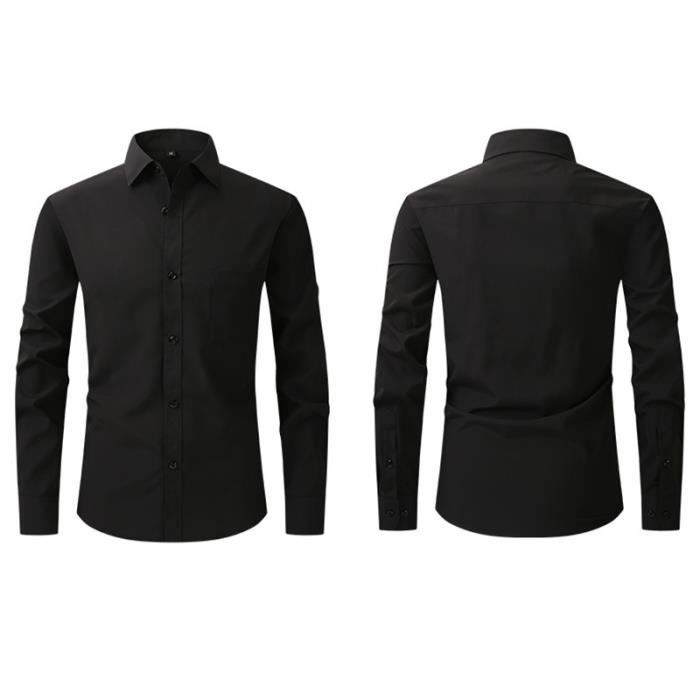 Chemise Homme Manches Longues Slim INSFITY - Noir - Col chemise - Boutons Noir - Prêt-à-Porter