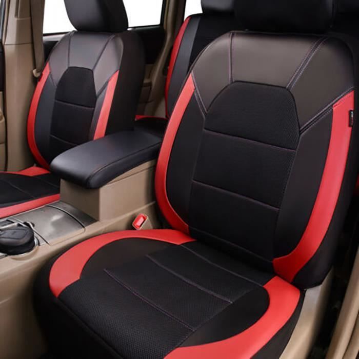 Housses de siège de voiture en cuir PU Universelles 5 Sièges - Noir + rouge