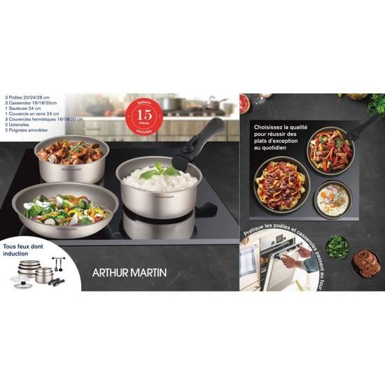 Batterie De Cuisine Induction - Am5538 - Acier Inoxydable - 8 Pieces - Poignée Amovible - Tous Feux Dont Induction à Prix Batterie De Cuisine Induction - Am5538 - Acier Inoxydable - 8 Pieces - Poignée Amovible - Tous Feux Dont Induction à Prix