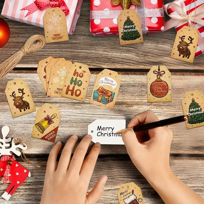 Étiquettes de Cadeau de Noël, Tags, 48 Pièces Étiquettes en Papier