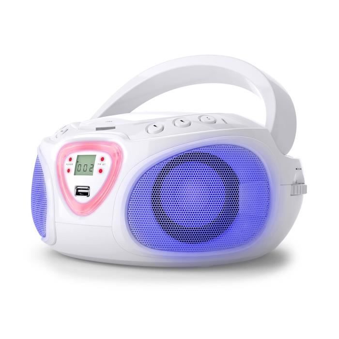 Radio CD Enfant - auna - Lecteur CD portable Bluetooth avec FM Radio - Poste  Radio CD portatif - LED - USB - Boombox - Blanc - Cdiscount TV Son Photo