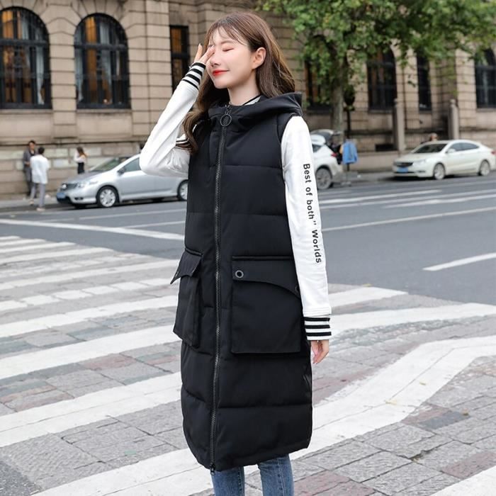 Gilet long noir a capuche femme clearance