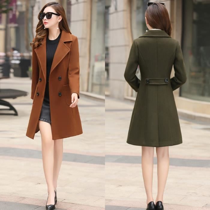 Manteau Manteau d automne en laine pour femme manteau Long Slim avec melange de vetements d exterieur manteau Type Marron Blanc Cdiscount Pret a Porter
