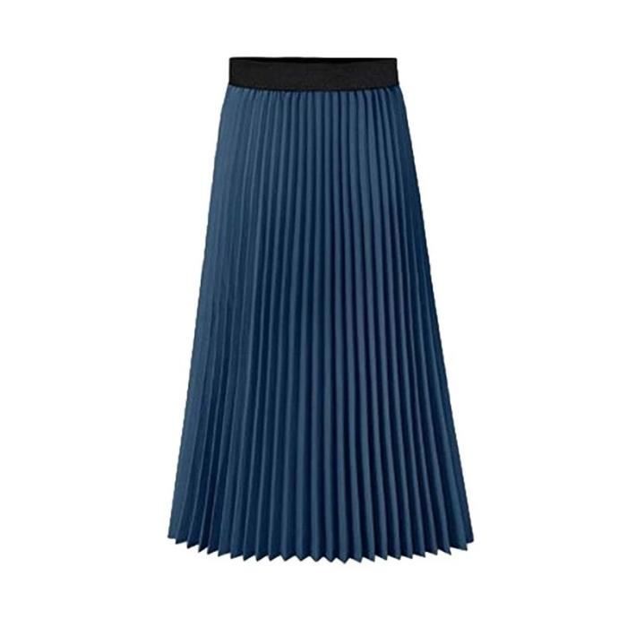Jupe Jupe plissee rose femmes 2020 grande taille Atumn elegant blanc taille haute jupe longue noir decontracte Type Black 8856