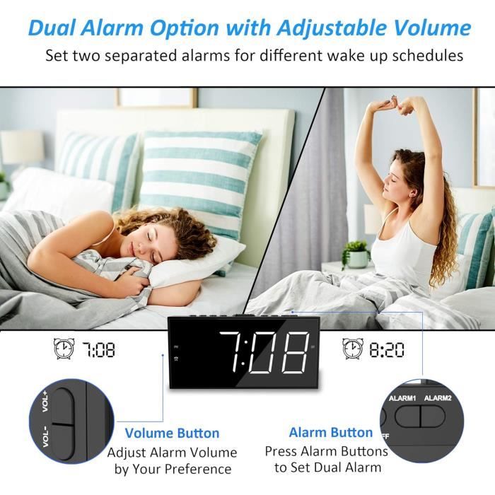 Réveil Malentendants Port USB Réveil Vibrant Ocnvlia - Agitateur Lit 3 Niveaux - Pour Gros Dormeurs Agitateur Réglable Port Usb