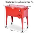 COSTWAY Chariot de Glacière Jardin 76L Portable-4 Roues Universelles-Ouvre-bouteille-Garder Frais/Chaud -PP alimentaire-Rouge-3