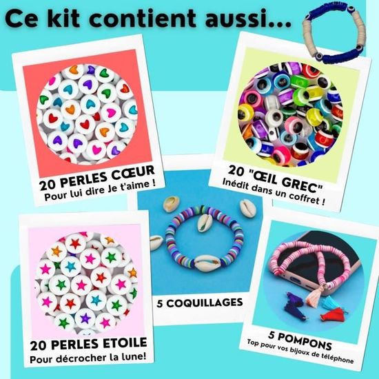 Perles Lettres pour DIY Bijoux Collier Bracelet Perles Plates Perles pour Bijoux Perles heishi 6mm avec Corde en Cristal et Les Ciseaux Hanbee Kit Perle Enfant 4270 pcs Perles pour Bracelet