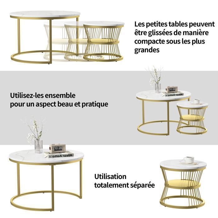 Lot De 2 Tables Basses En Métal Issam - 70 Cm - Doré - Paris Prix