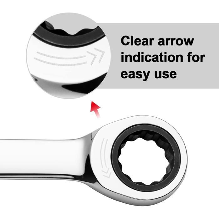 Jetech Clé Mixte à Cliquet 13 Mm – 72 Dents, Acier Cr-V Chromé, Embout Ouvert Coudé 15° – Outil Pro Indispensable