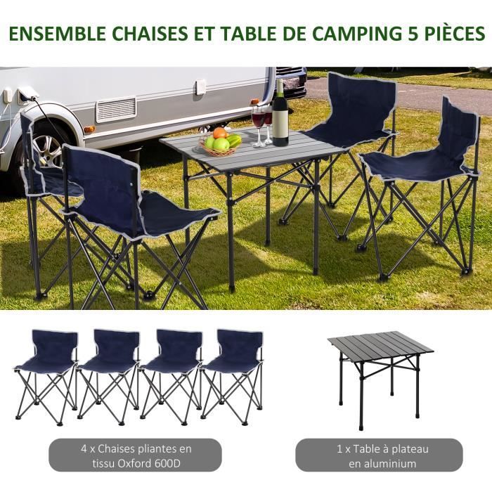 Table de camping + 4 chaises + sac de transport pliant léger petit portable  pour pique-nique, festival, barbecue, randonnée, pêche - Cdiscount Jardin