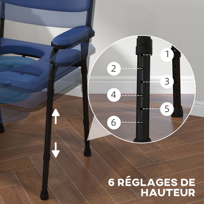 Chaise percée, siège de toilette surélevé avec pot portable, hauteur