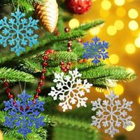 Ornements de Flocon de Neige de Noël en Plastique Bleu Scintillante Suspendu Décoration Pour Sapin de Noël Fenêtre d'Hiver Mariage