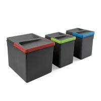 Emuca - Poubelles pour tiroir de cuisine Recycle, Hauteur 216, 1x12L + 2x6L, Plastique gris antracite, Plastique -