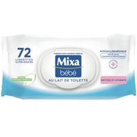 Mixa - Bébé Lingettes ultra-douces au lait de toilette, sans rincer Le paquet de 72 lingettes, LOT DE 3