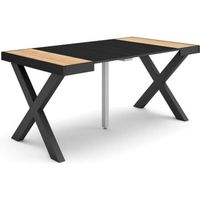 Table console extensible, 160, Pour 8 personnes, Pieds bois massif, Chêne et noir, RF2754