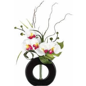 FLEUR ARTIFICIELLE Composition florale vase noir - Hauteur 44 cm - Orchidée fleur rose