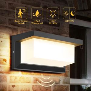 Balcon LUTEC Luminaire Extérieur Applique Murale Montante avec Détection de Mouvement 3000K Patio Applique Murale Exterieur 1000Lumen Terrasse IP54 Etanches Garage Sécurité Lamp Pour Jardin