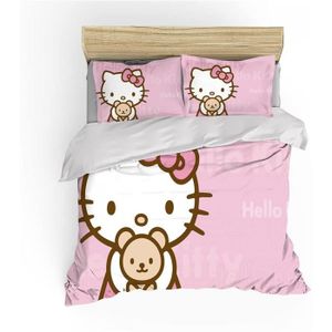 Housse De Couette Hello Kitty 140x200 Cm + Taie 63x63 Cm - 100% Coton Blanc