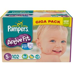COUCHE Couches Pampers Active Fit Taille 5 Junior - 102 Couches - Douceur irrésistible - Absorption 12h