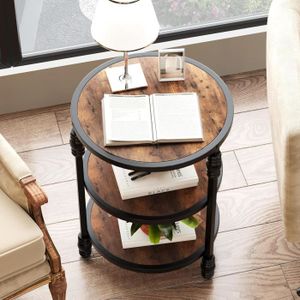 TABLE D'APPOINT Table d'appoint ronde à 3 niveaux, table de nuit de salon avec étagère de rangement en bois industriel -TYPE 2