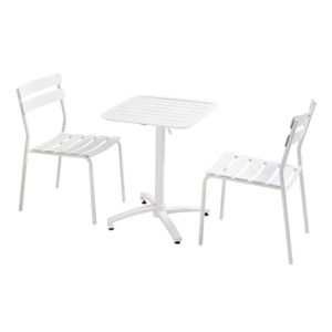 Ensemble table et chaise de jardin Table de terrasse inclinable 60 x 60 cm et 2 chaises blanc