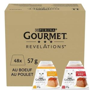 BOITES - PATÉES GOURMET REVELATIONS Mousseline au Poulet et au Bœuf nappée de sauce - 48 X 57g - Portions repas pour chats adultes