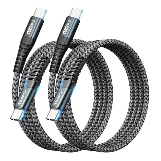 Câble USB-C Vers USB-C 240W Nylon Tressé 2m+1m - Charge Rapide PD Pour IPhone 15, MacBook, Galaxy