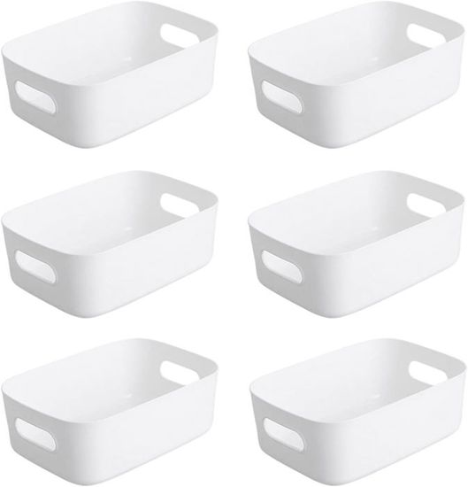 Lot De 4 Paniers De Rangement En Plastique Noir – 25x19x10 Cm, Poignées, Pour Bureau, Salle De Bain, Cuisine