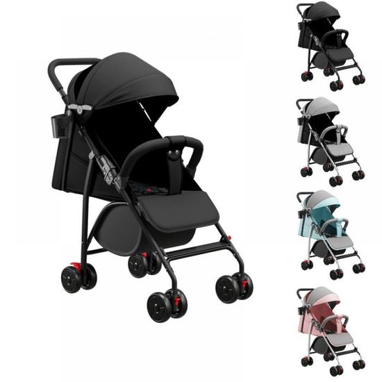 Poussette Pliable LIFEZEAL Pour Bébé 0-3 Ans - Dossier Réglable, Capote Pare-Soleil, Panier Grand Format (Noir)