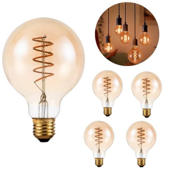 4xEdison Lightbulb LED Lampe à incandescence boule rétro 4W Lampes globe antiques décoratives G80 Ampoule à filament Nouveau style