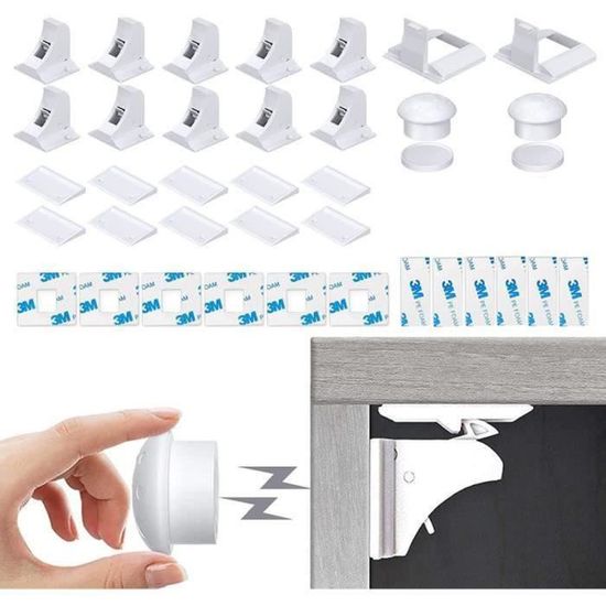 BabyDan - Bloque Magnétique Mag Lock Blanc - Sécurité Enfant Pour Armoires Et Tiroirs, Fixation Adhésive, Sans Vis