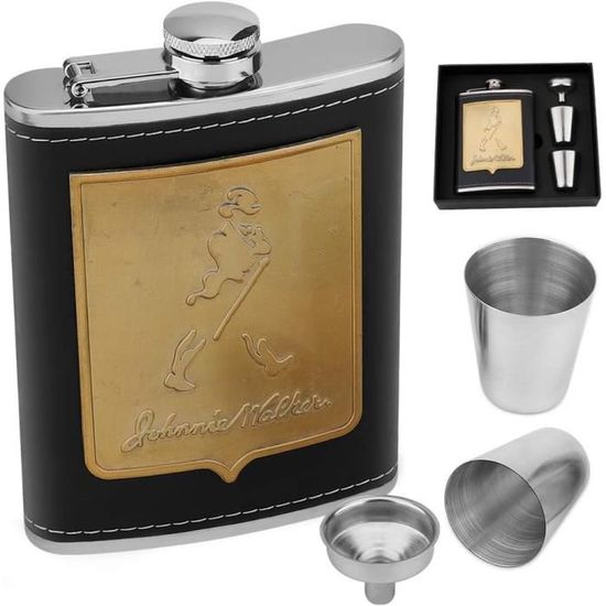 Mikqky Acier Inoxydable Noir Cuir Flasques Avec Entonnoir, Flasque De