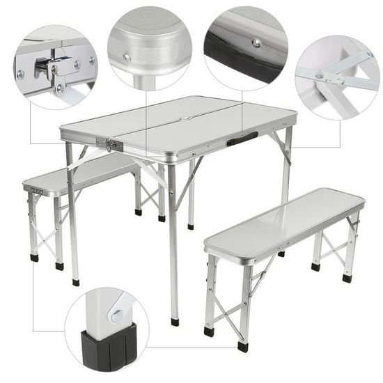 Ensemble Table + 2pcs Banc de Jardin en Aluminium - YOULUOLI - Moderne et Simple - Pliable - Léger