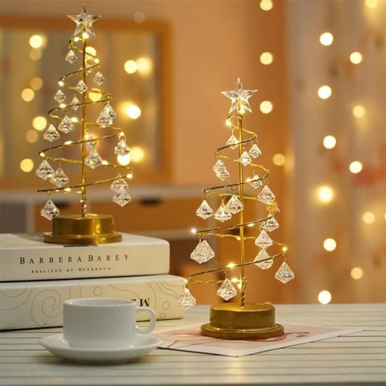 Sapin de Noël en Cristal à LED,Sapin de Noël en Fer plaqué Sapin de Noël en  Cristal éclairé par LED Ornement de Table en Cristal Veilleuse, Lampe de  Sapin de Noël à