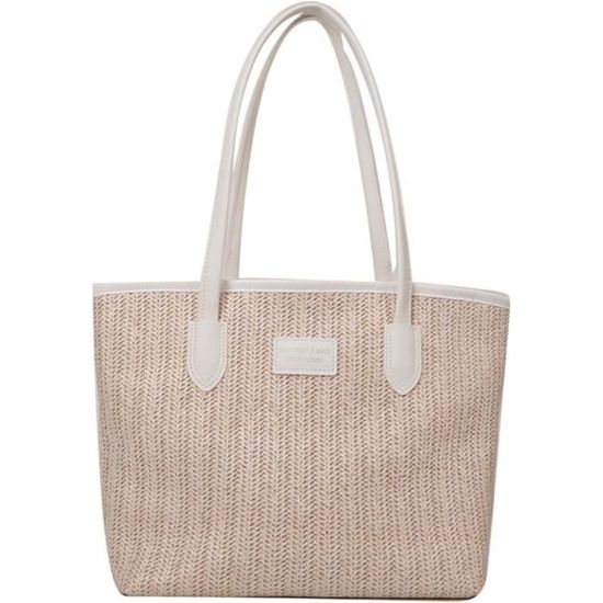 Sac Bandoulière Tissé Femme Vintage - Nœud Rose, Grand Format 35x36 Cm - Pour Plage, Voyage, Quotidien