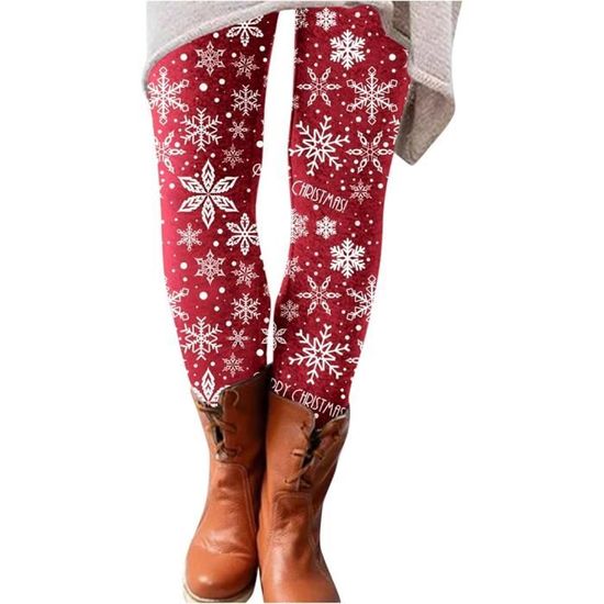 Leggings de Noel pour Femme Imprime Pere Noel Taille Haute Pantalon Controle du Ventre Coupe Ajustee Collants Gym Doux Rouge Rouge Cdiscount Pret a Porter