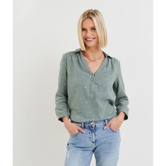 GRAIN DE MALICE Blouse gaze de coton femme Vert clair Cdiscount Pret a Porter