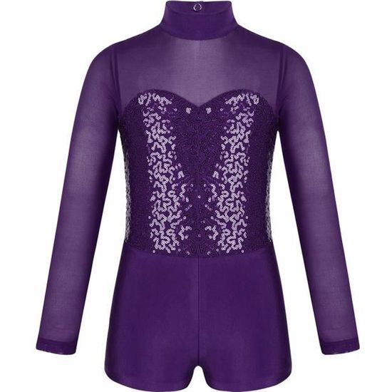 Sxiwei Justaucorps de Gymnastique pour Filles, Manches Longues Métalliques Scintillantes, Danse, Ballet, Bleu Royal 10