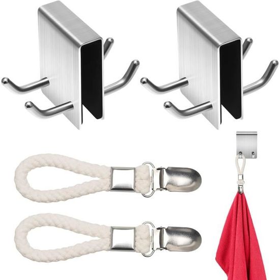 4 Pinces à Serviette Avec Crochet - Porte-Torchon Pour Cuisine, Salle De Bain - 2 Couleurs, Coton Et Fer - 11