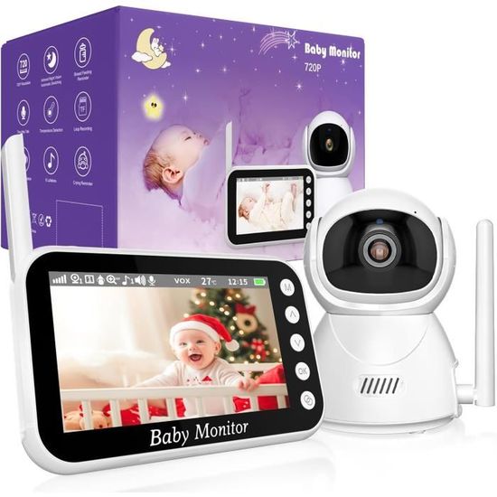 Baby Monitor Yicty 5" Con Videocamera 1080P - Senza WiFi, Visione Notturna, 2 Vie - Foto 2