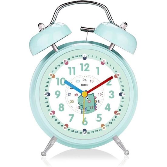 Réveil Rétro à Double Cloche - Mouvement Silencieux, Chiffres Lumineux Verts - Idéal Pour Gros Dormeurs Et Enfants